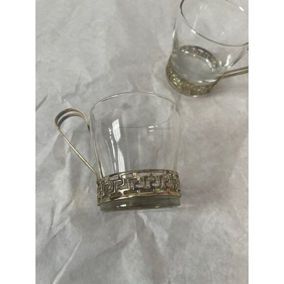 Libbey Glass Vintage Continental Gold Greek Key Coffee Tea Cups - Picture 3 of 8